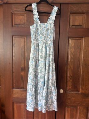 Smocked Floral Sundress in Soft Blue and Sage